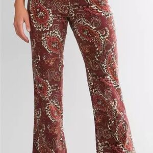 Sterling & Stitch Paisley Flare Pants | 70s Boho Bell Bottoms | Burgundy